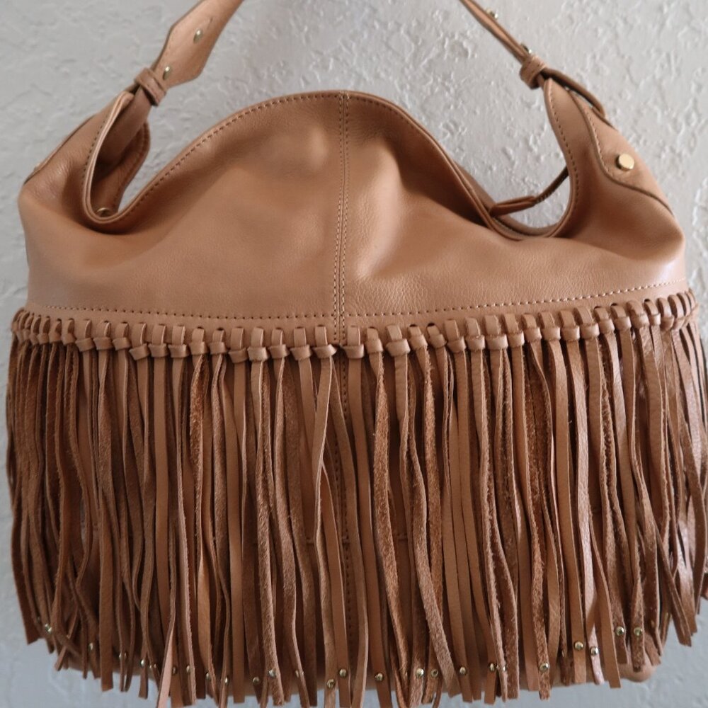 American Leather Co. Fringe Lilly Ziptop Hobo Bag Nutmeg NEW - Picture 4 of 6